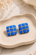 Blue Grid Stud Earrings