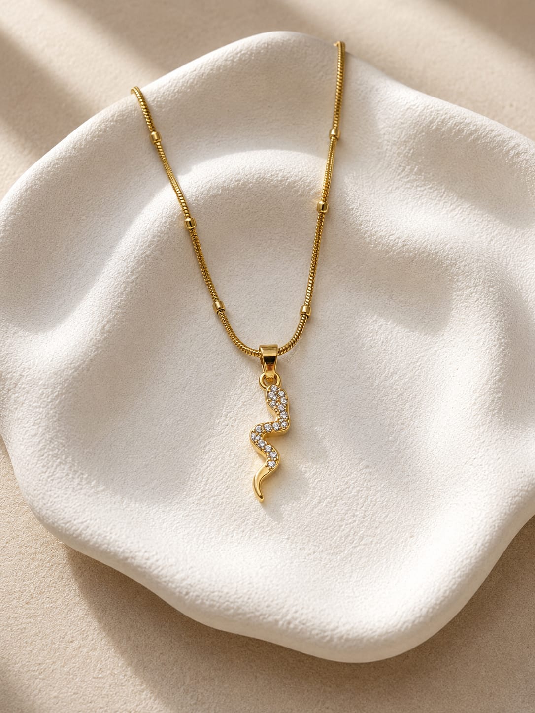 Gold Plated Zircon Snake Pendant