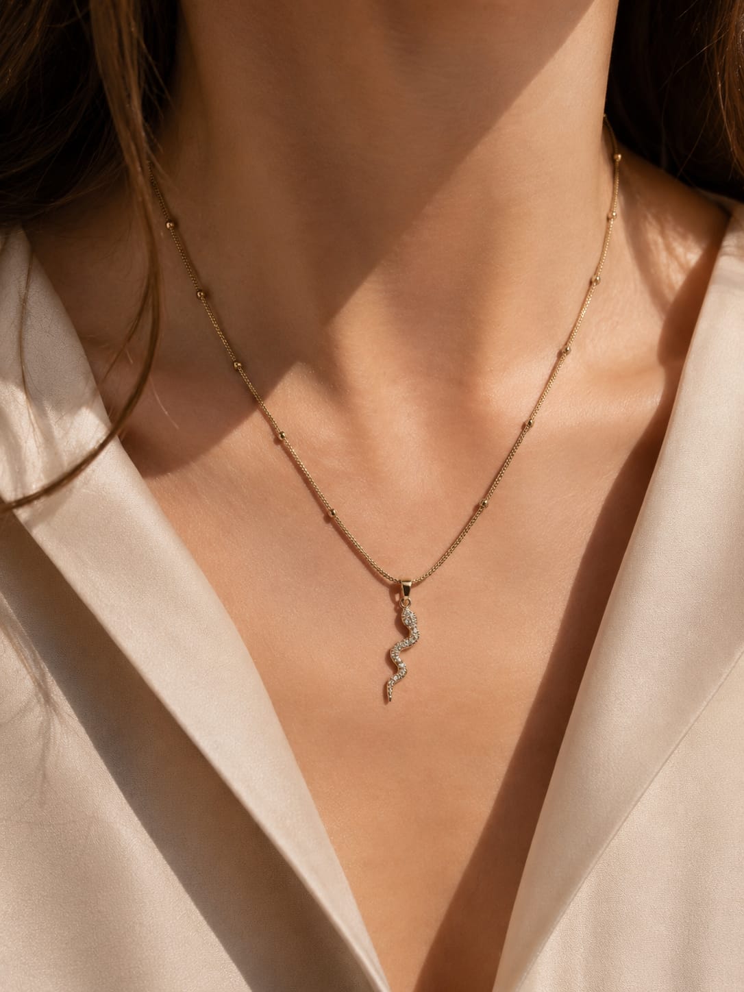 Gold Plated Zircon Snake Pendant
