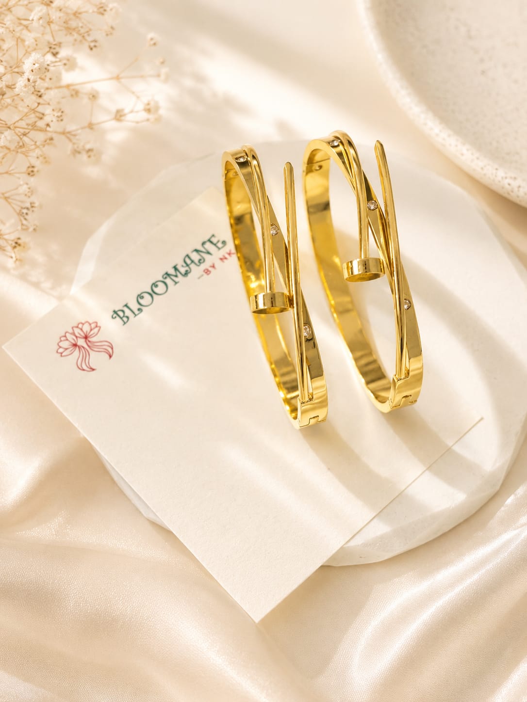 Crystal Twist Gold Cuff Bracelet (With Premium Gift Box)