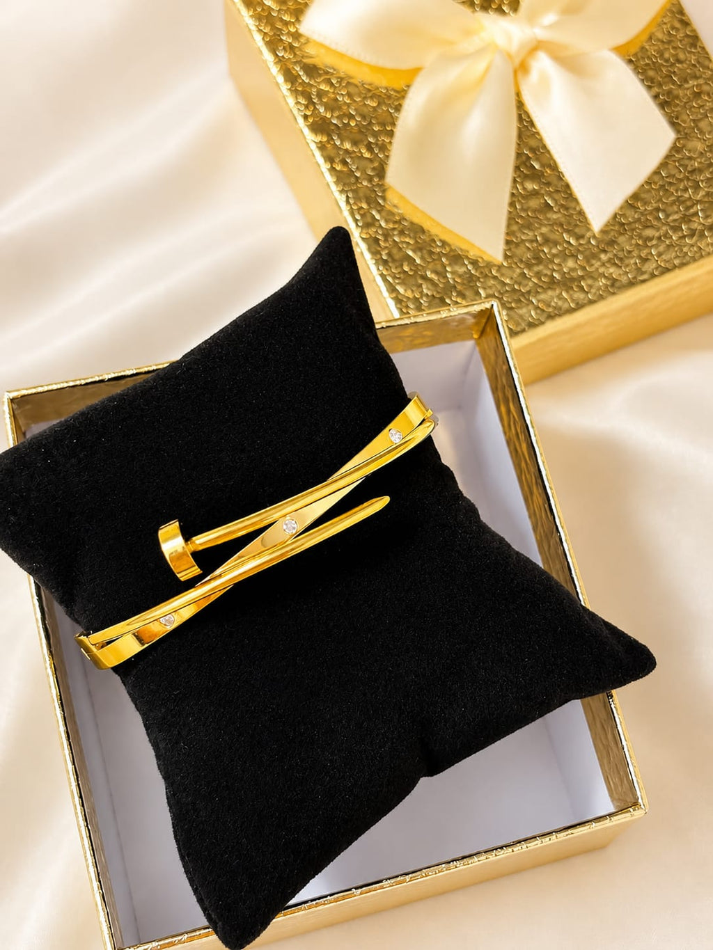 Crystal Twist Gold Cuff Bracelet (With Premium Gift Box)