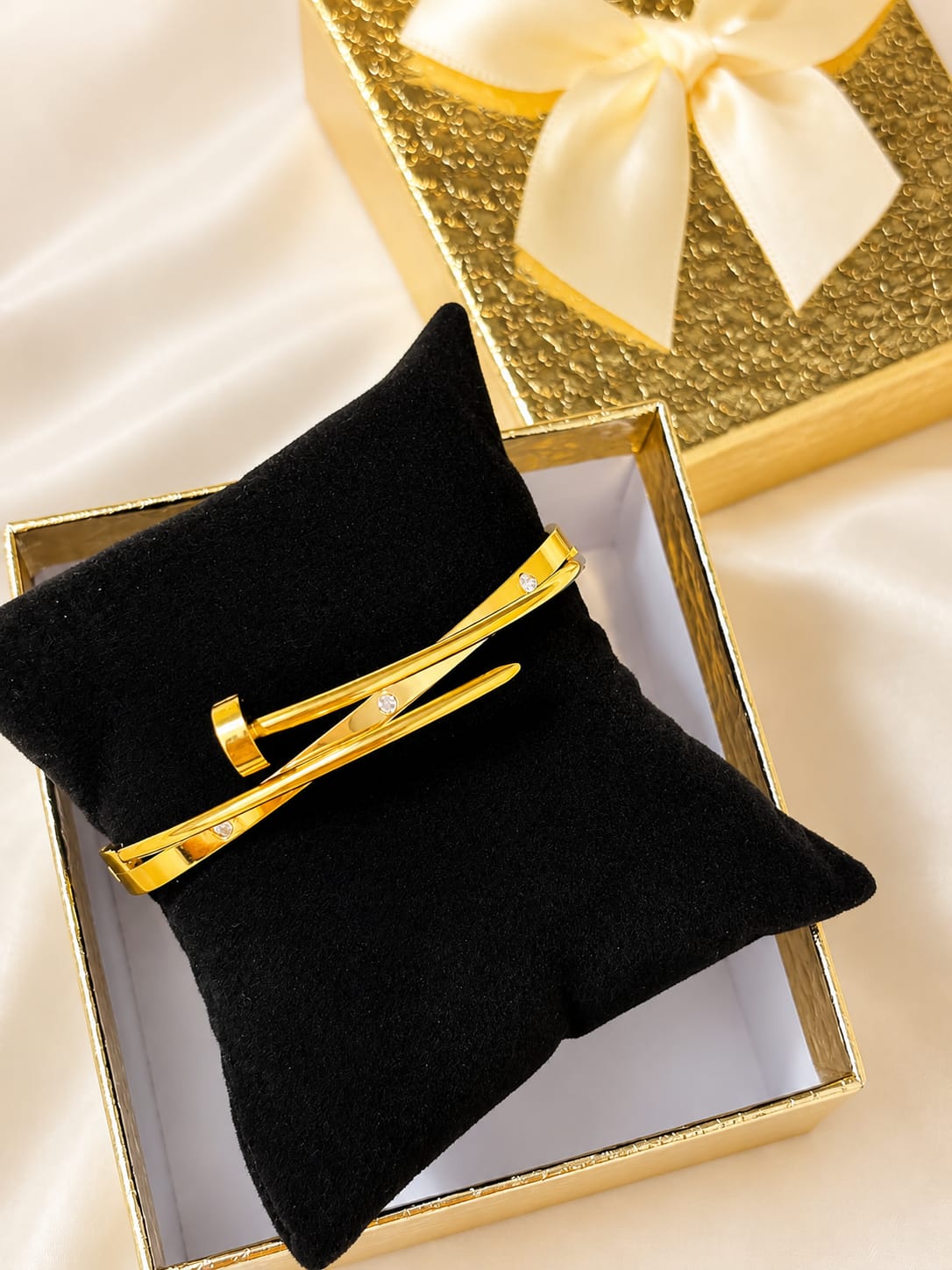 Crystal Twist Gold Cuff Bracelet (With Premium Gift Box)